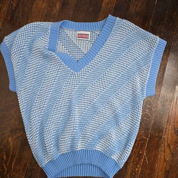 Vintage Blue Knit V-neck Slouchy Sweater Top - Picture 5 of 9
